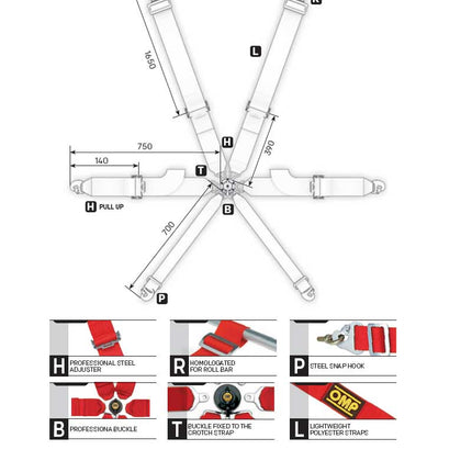 OMP First 3'' Saloon 6 Point Black RaceFIA 8853-2016 Approved Motorsport Harness