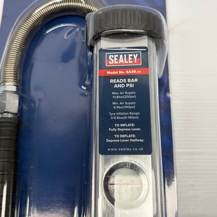 Sealey Tyre Inflator Long Type with Twin Push-On Connector SA39