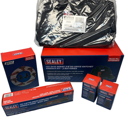 Sealey CP1202KIT Ratchet Wrench Kit 3/8" Sq Drive 12V 2 Batteries + Storage Bag