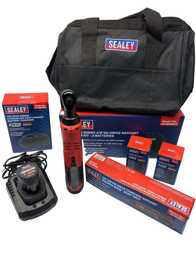 Sealey CP1202KIT Ratchet Wrench Kit 3/8" Sq Drive 12V 2 Batteries + Storage Bag