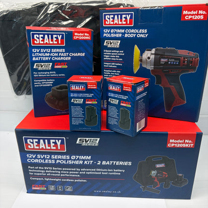 Sealey CP1205KIT 12V Mini Polisher Kit– 2x Batteries – 71mm 2 Batteries &Charger