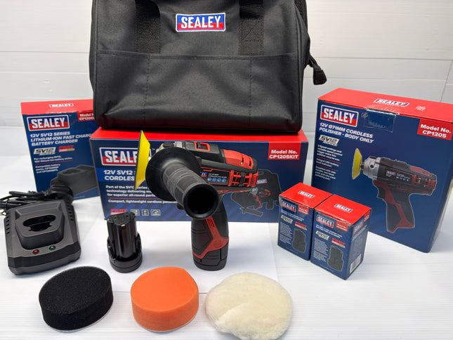 Sealey CP1205KIT 12V Mini Polisher Kit– 2x Batteries – 71mm 2 Batteries &Charger