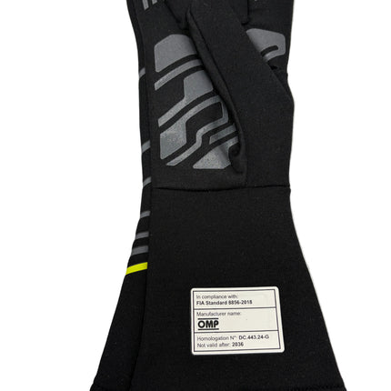 OMP SPORT FIA 8856-2018 GLOVES BLACK - YELLOW NOMEX FIREPROOF