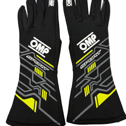 OMP SPORT FIA 8856-2018 GLOVES BLACK - YELLOW NOMEX FIREPROOF