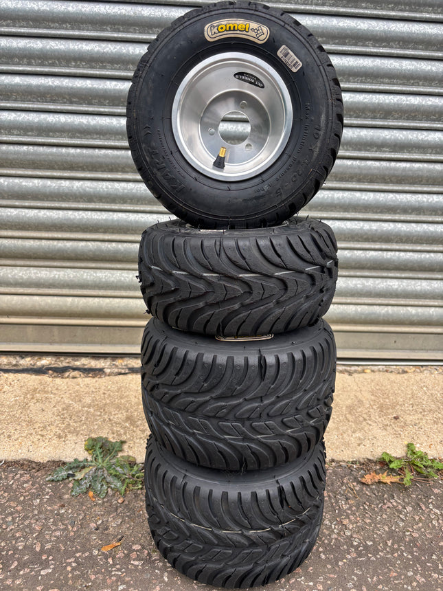NEW JET RIMS FITTED WITH USED KOMET WET TYRES