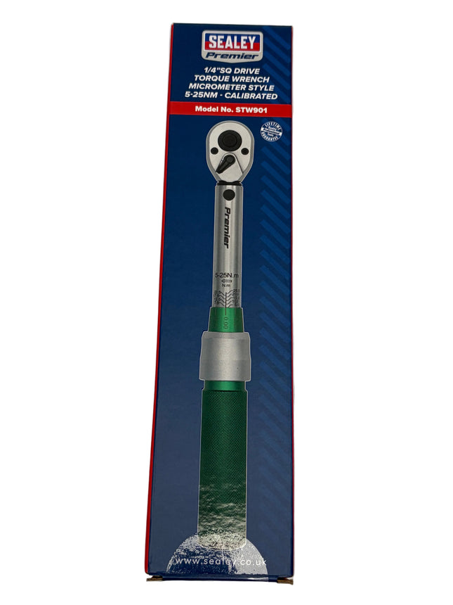 Sealey 1/4" Drive Calibrated Micrometer Style Torque Wrench, 5Nm To 25Nm, STW901
