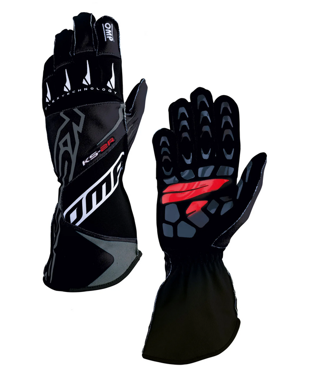 OMP KS-2R KARTING KART GLOVES BLACK- RACING TRACK DAYS DRIVING GLOVES