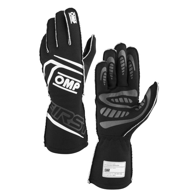 OMP FIRST  GLOVES FIA BLACK - FIREPROOF RACE CAR MOTORSPORT FIA 8856-2018