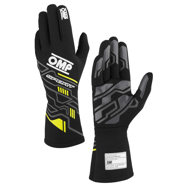 OMP SPORT FIA 8856-2018 GLOVES BLACK - YELLOW NOMEX FIREPROOF
