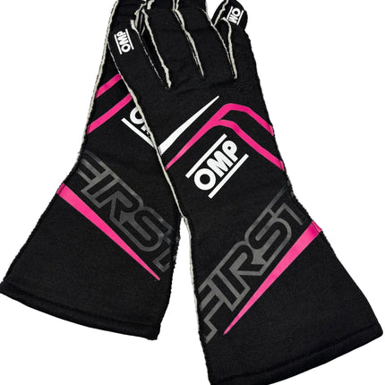 OMP FIRST  GLOVES FIA BLACK - FIREPROOF RACE CAR MOTORSPORT FIA 8856-2018