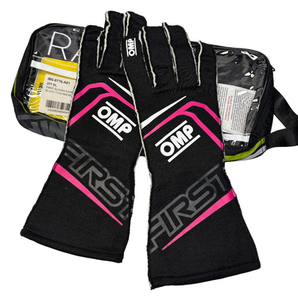 OMP FIRST  GLOVES FIA BLACK - FIREPROOF RACE CAR MOTORSPORT FIA 8856-2018