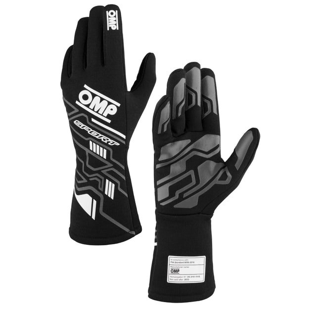 OMP SPORT FIA 8856-2018 GLOVES BLACK - WHITE NOMEX FIREPROOF