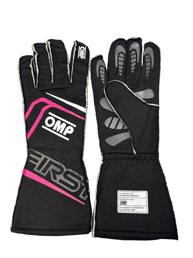 OMP FIRST  GLOVES FIA BLACK - FIREPROOF RACE CAR MOTORSPORT FIA 8856-2018