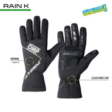 OMP Rain K Wet Weather Anti Slip Neoprene Kart / Gloves - Black